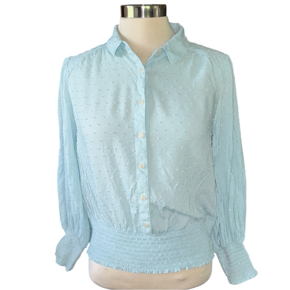 Maeve by Anthropologie blouse button down long sleeve flocked dotted Size small